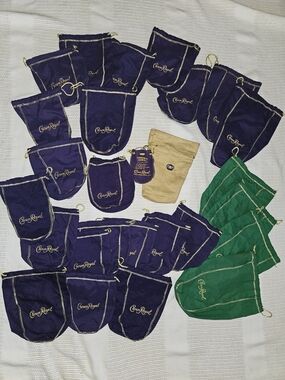 Crown Royal Velvet Drawstring Bags - Purple, Green & Tan (Lot)